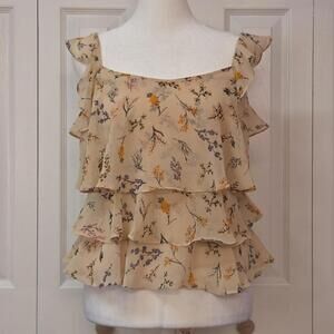 Boho Fairy Floral Ruffle Tie Back Sleeveless Blouse Chiffon Rebecca Minkoff XXS